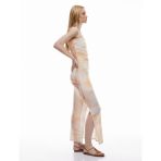 Drape Detaylı Astarlı Soyut Desenli Slim Fit Uzun Straplez Elbise