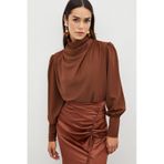 Drape Detaylı Bluz - Kahve