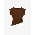 Drape Detaylı Kayık Yuvarlak Yaka Kolsuz Desenli Bluz