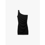 Drape Detaylı Krep Scuba Kumaş Tek Omuz Mini Elbise