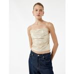 Drape Detaylı Slim Fit Simli İp Askılı Bluz