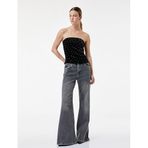 Drape Detaylı Taşlı Straplez Kadife Bluz