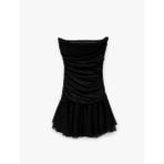 Drapeli Mini Straplez Saten Elbise