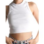 Drappe Crop Halter Yaka Basic Ribanalı Pamuklu Atlet Beyaz S