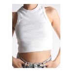 Drappe Crop Halter Yaka Basic Ribanalı Pamuklu Atlet Beyaz XL