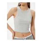 Drappe Crop Halter Yaka Basic Ribanalı Pamuklu Atlet Gri L/XL