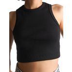 Drappe Crop Halter Yaka Basic Ribanalı Pamuklu Atlet Siyah S/M