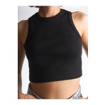 Drappe Crop Halter Yaka Basic Ribanalı Pamuklu Atlet Siyah XL/2XL