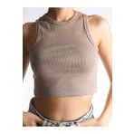 Drappe Crop Halter Yaka Basic Ribanalı Pamuklu Atlet Vizon M/L