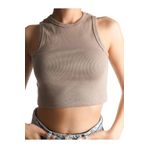 Drappe Crop Halter Yaka Basic Ribanalı Pamuklu Atlet Vizon XL/2XL