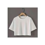 Drappe Oversize Kadın Crop T-Shirt Beyaz L