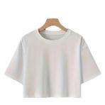 Drappe Oversize Kadın Crop T-Shirt Beyaz XL