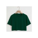 Drappe Oversize Kadın Crop T-Shirt Yeşil M