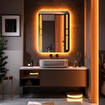 Drayno Led'li Lazer Kumlamalı Lavabo & Banyo Aynası (Dokunmatik Sensörlü) amber ledli 70 x 45
