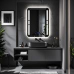 Drayno Led'li Lazer Kumlamalı Lavabo & Banyo Aynası (Dokunmatik Sensörlü) beyaz ledli 100 x 75