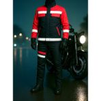 DRC Outdoor Motorcu Mont & Pantolon Takımı – Kışlık Lacivert Kırmızı, Su ve Rüzgar Geçirmez, Elyaflı, Reflektörlü - XL