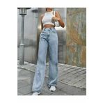 DRC trend Açık Mavi Kar Yıkama Likralı Süper Yüksek Bel Bol Paça Denim Kot Pantolon