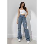 DRC trend Denisa 90`s Likralı Salaş Kadın Buz Mavi Kar Süper Yüksek Bel Salaş Paça Denim Kot Pantolon