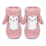 Dream Bridge Kız Patik Unicorn Çocuk Terlik Çizmeler Gökkuşağı Renkli Sıcak Peluş Kabarık Ayak Bileği Patik, Pembe Penguen, 8.5 UK Child