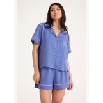 Dream Gri Mavi Viskon Kısa Kollu Şortlu Önden Düğmeli Pijama Takım