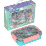 Dream Vest Bento 710ML Lunchbox Sevimli Dostlar Tek Katlı 3 Bölmeli Paslanmaz Çelik Sefer Tası Yemek Kutusu - Turkuaz - Pembe