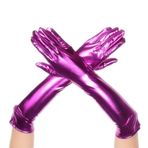 DreamHigh Kadın 43 cm Uzun Metalik Saten Cosplay Parmak Eldivenleri, Mor, One Size