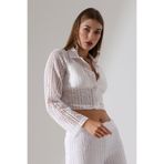 Dreamlike Dantel Desenli Jakarlı Crop Gömlek Yaka Ceket