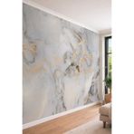 dreamwall Doğal Mermer Görünümü ve Altın Damar Detaylı Lüks Tek Parça Tekstil Duvar Kağıdı
