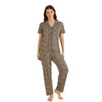Dreamy Bambu Kumaş Leopar Desenli Kısa Kollu Gömlek Pijama Takımı, L