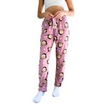 Dreamy Soft Kadife Dokulu Ayıcık Desenli Süet Pijama Altı Pantolon, Lila, XL