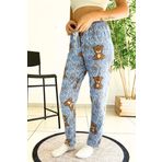 Dreamy Soft Kadife Dokulu Ayıcık Desenli Süet Pijama Altı Pantolon