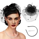 dressfan Fascinator Şapka Kadın Vintage Alın Bandı Düğün Duvağı Şapka Saç Süsü 1950'li Yıllar Baş Süsü Düğün/Kokteyl/Gatsby/Çay Partisi/Karnaval için,