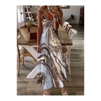 DRESSIFY WOMEN’S FASHION Kadın Askılı V Yakalı Desenlı Uzun Süprem Elbise