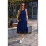 DRESSIFY WOMEN’S FASHION Kadın Askılı Yuvarlak Yakalı Etek Ucu Dantelli Midi Elbise