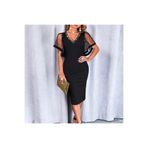 DRESSIFY WOMEN’S FASHION Kadın Kısa Kollu V Yakalı Taşlı Midi Krep Abiye Elbise, Özel Gün Ve Davetler Için