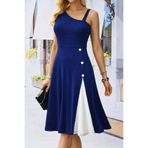 DRESSIFY WOMEN’S FASHION Kadın Tek Omuzu Şerit Detaylı Kolsuz Yandan Düğme Detaylı Krep Elbise, Yazlık-Günlük Elbise