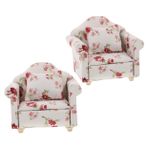 DRESSOOS 2 Adet 1:12 Dollhouse oyuncak bebek evi mini mobilya oturma odası sahne modeli yatak odası küçük çiçekli tekli kanepe (koyu çiçek) 2 adet bebek evi aksesuarları Dollhouse koltuk