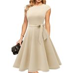 DRESSTELLS Kadın Zarif 50'ler Vintage Elbise Retro Kokteyl Elbisesi Yuvarlak Yaka Gece Elbisesi Kısa Şampanya 2XL