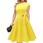 DRESSTELLS Midi 1950'ler Vintage Retro Rockabilly Elbise Kadın's Şık Düğün Kokteyl Elbisesi Sarı 2XL