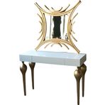 Dresuar 18468 TOMBUL model Kayın ayak MDF Çekmece tabla Parlak GOLD-beyaz uyum