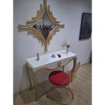 Dresuar Cnc Kabartma 90662 Model Aynalı Demir Sandalye Ayak Parlak Beyaz Gold Renk