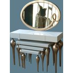 Dresuar-Zigon ST 18186 Tombul İmza Oval ayna Kayın MDF ayak Tabla Gold Beyaz