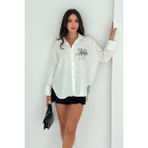 Dril Kumaş Paradise Baskılı Taşlı Gömlek Gümüş - Standart