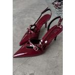 DRK FASHİON Kadın Bordo Rugan Toka Detaylı Ince Topuklu Stiletto Ayakkabı Nope