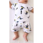 Drop Kids Bebek Pijama Takımı Kısakol Şort Kaykay Desen %100 Pamuk Yenidoğan Çocuk Pijama - Mavi - Beyaz - 3 - 6 Ay