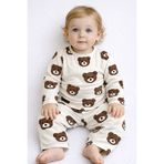 Drop Kids Bebek Pijama Takımı Uzun Ayıcık Desen %100 Pamuk Yenidoğan Çocuk Pijama