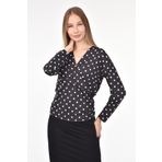 DRR Moda Mikro Kumaş V-Yaka Puantiyeli Bluz