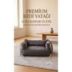 Drsn Ticaret Premium Lüks Kedi Yatağı - 35X50X25 cm - Antrasit Gri Pamuklu Kumaş - .