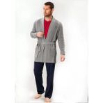 D's Damat 03004 5'li Gri Triko Robdöşambr Damat Pijama Seti
