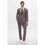 D's Damat 1HC05IM08577M Slim Fit Kahverengi Baskılı Kırışmayan Sihirli Takım Elbise